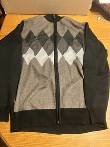 Store 68 Sweater Cardigan Argyle Mens Large Black Zip Up Diamond Street, XL - Picture 1 of 5