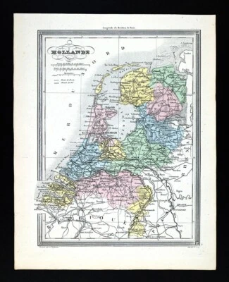 1850 Vuillemin Map Holland Netherlands Amsterdam Utrecht Brabrant Railroads - Image 1 of 4