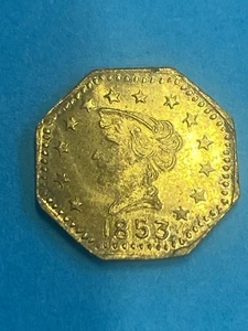 1853 California Gold Octagonal Token Liberty Obverse Wreath Reverse Unc - Picture 1 of 2