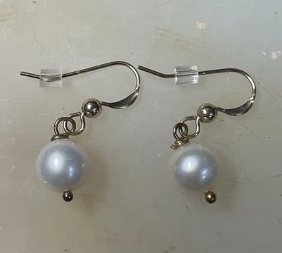 Pair 14K GF Yellow Gold and Pearl Dangle Earrings - Image 1 of 4