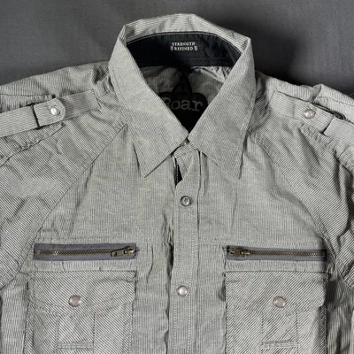 Roar Shirt Mens XL Gray Striped Long Sleeve Western Embroidered Button Up Unique - Image 1 of 4