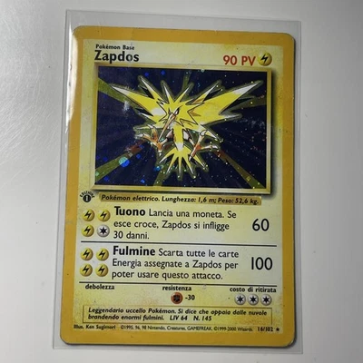 Pokemon Zapdos 16/102 Holo Italian 1st Edition Base Set Sleeve + Topper - Image 1 of 4