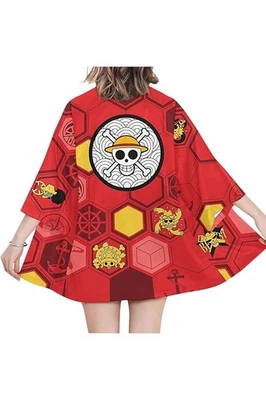 Luffy Kimono Robe Cape Cloak Cosplay Straw Hat Pirate Flag Costume Size 2XL New - Image 1 of 4