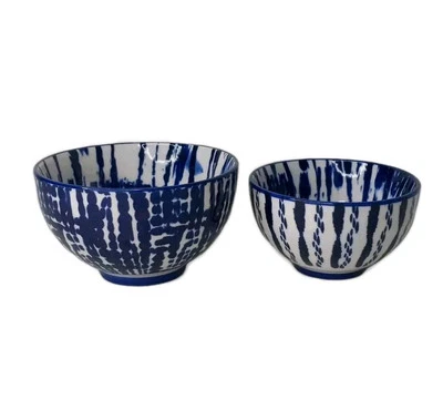 2 West Elm Cobalt Blue & White Glazed Porcelain Serving Bowls 4 & 8 Ounce - Image 1 of 4