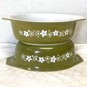 Lote De Colección Pyrex Crazy Daisey Verde Grande Flor Cazuela 043 1.5QT Años 70 - Imagen 1 de 19