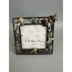 Jeweled Photo Frame Dragonfly & Floral Enamel Metal with Crystals Ornate 3x3 - Picture 1 of 7