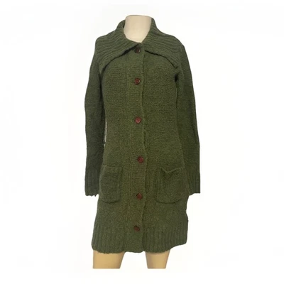 BCBG Max Azria Longline Knit Sweater M Olive Green 90s Y2K Vintage Cozy Cardigan - Image 1 of 4