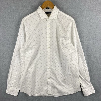 Tommy Hilfiger Shirt Mens L 16 White Slim Polka Dot Long Sleeve Button Up - Image 1 of 4