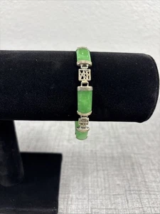"Pulsera de colección de plata esterlina 925 jadeíta china de 8"" panel de la suerte" - Imagen 1 de 18