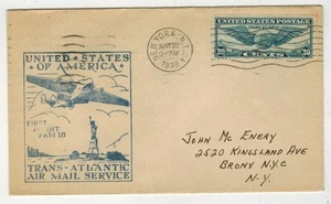 1939 TRANS ATLANTIC AIRMAIL 1ST FLIGHT NY TO MARSEILLES FRANCE & C24 WINGED AIRM - Picture 1 of 1
