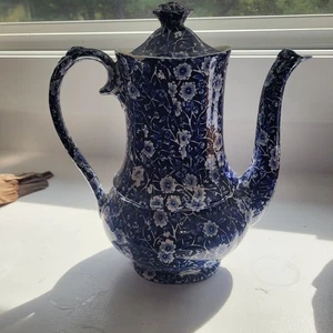 CALICO BLUE ROYAL CROWNFORD STAFFORDSHIRE INGLATERRA CAFETERA PARA SERVIR CON TAPA - Imagen 1 de 9
