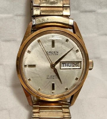 Vintage GRUEN Precision 17 Jewels Day/Date Autowind Swiss Watch w Speidel Band - Image 1 of 4