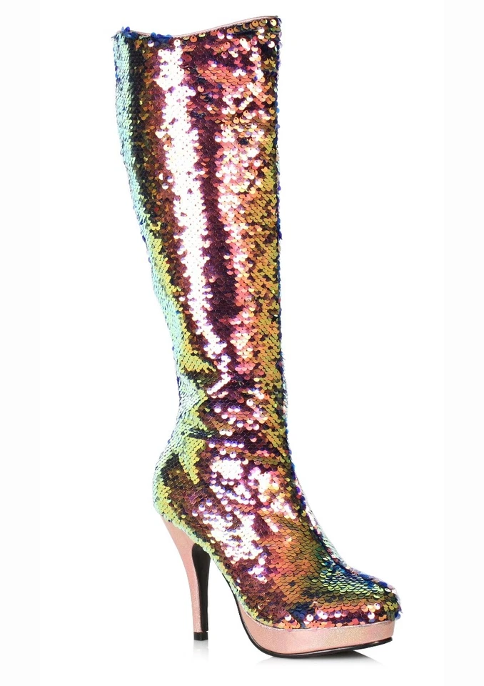 🆕ELLIE SHOES 4' Rose Gold Mermaid Flip Sequins Knee High Boot | 421-GILLIAN | - Image 1 of 4