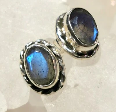 Ohrringe, Ohrstecker mit Labradorit, 925er Silber - facettiert - - Bild 1 von 4