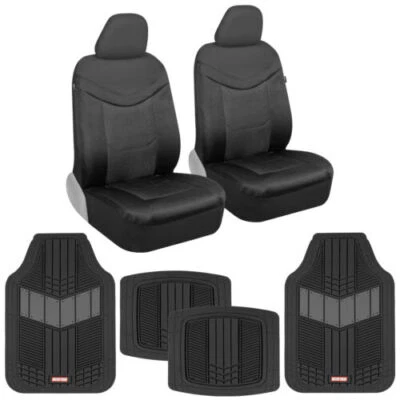Fundas de asiento de coche MotorTrend carbón malla de cuero sintético neopreno + alfombrillas de goma Foto 1 de 4