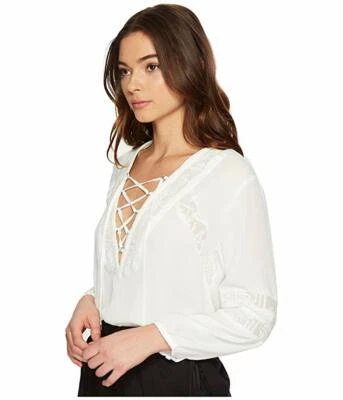 Dolce Vita Ellis Lace Paneled Blouse White Boho Romantic Peasant Top - Image 1 of 4