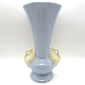 Vintage Chadwick China Blue Pottery Vase with White Swan Handles 8-1/4" #410 - Picture 1 of 8