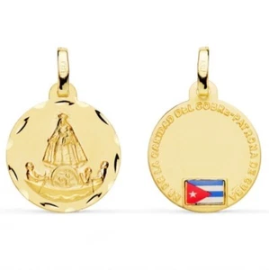 Colgante Oro 18k 750 mls. Medalla Virgen Caridad Cobre Balsa 16 MM. 1,60 Gramos - Picture 1 of 3