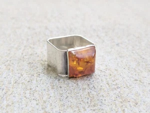 Vintage Sterling Silver Ring Size 9.25 Amber Avant Garde Modern 12.2g - Picture 1 of 15