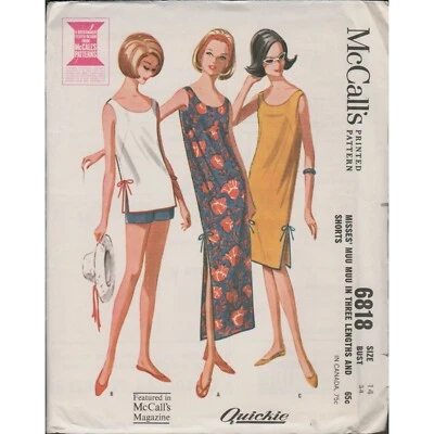 McCall's 6818 1960s Quickie Muumuu Swim Cover Up Pattern Misses Bust 34 Uncut - Image 1 of 3