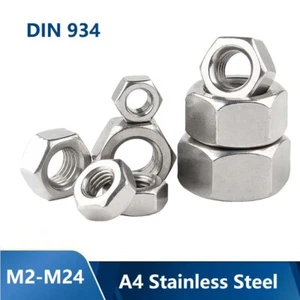 M2 M2.5 M3 M4 M5 M6 - M24 Hex Full Nut Hexagon Nuts DIN 934 Stainless Steel A4 - Picture 1 of 22