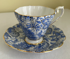 Vintage Royal Standard Footed Cup & Saucer Paisley Blue Chintz #1445