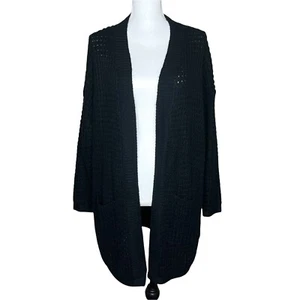 Acrylic Black Knit Open Front Cardigan Sweater Size Small - Picture 1 of 9