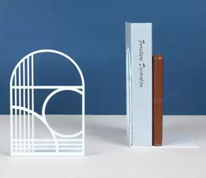 Bookends Heavy Duty Metal Book Ends Vintage for Shelf Shelves Pair 2 Pack White - Picture 1 of 5
