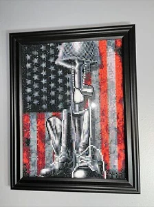 Completed and Framed Patriotic American Flag Diamond Painting - Picture 1 of 7