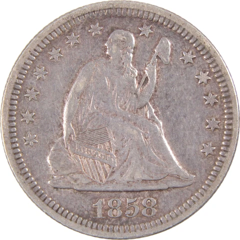 1858 Seated Liberty Quarter XF EF Extremely Fine 90% Silver SKU:I2900 Cover