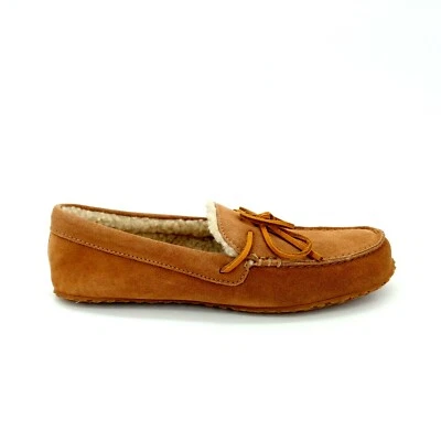 Lands End Womens 435036 Moccasin Slippers Suede Faux Fur Toasted Peanut 6B - Image 1 of 4