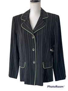 Blazer Studio 1940 Negro Rayas con Borde Verde Lavable Talla 16 Nuevo con Etiquetas - Imagen 1 de 9