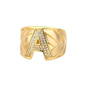 18 Karat Gold Initialen Ring, Gold Buchstabenring, zierlicher Buchstabenring für Damen - Bild 1 von 10