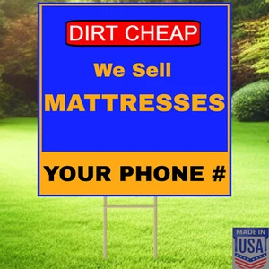 MATTRESS - 10 Pk Customizable Text - Yard Signs w/Free Stake - 12"x12" - USA - Picture 1 of 11