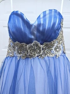 New Mic Well Made Dress Blue Corset  Rhinestone  Ruffle Pageant Prom Quinceanera - Bild 1 von 12