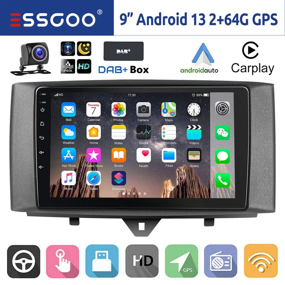 Für Smart Fortwo 451 2010-15 DAB+ 64GB Android 13 Autoradio Carplay GPS Navi RDS - Bild 1 von 4