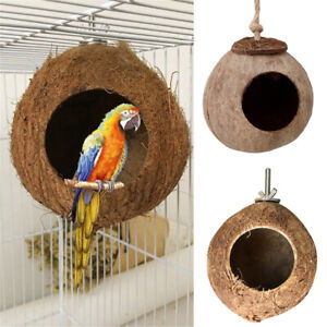 Coconut Bird Nest House Hut Cage Feeder Toys For Pet Parrot Budgie Conure