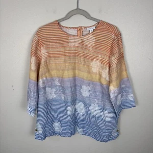 J Jill Love Leinen Shirt Multi Blumen Streifen Tunika Top Übergröße 1X Lagenlook - Bild 1 von 5