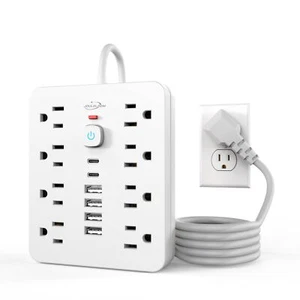 JouleLoom Power Strip Surge Protector with 8 Outlets 4 USB & 2 USB C Ports White - Picture 1 of 7
