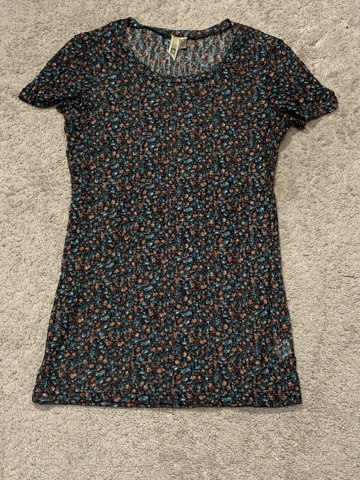 BKE Womens Shirt SIze Large Multicolor Floral Print Sheer Stretchy Top - Image 1 of 4