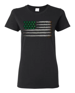 Camiseta gráfica para mujer Weed con bandera de EE. UU. - Imagen 1 de 7