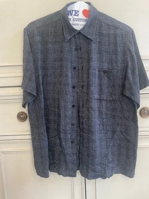 Marc Edwards Button Up Short Sleeve Casual Polo Striped Linen Blend Blue Large - Image 1 of 4
