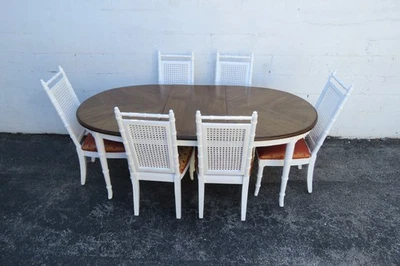 Mesa de comedor Hollywood Regency imitación bambú dos tonos seis sillas una hoja 6183 Foto 1 de 4