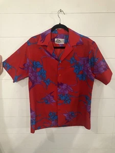 Vintage 70’s Hilo Hattie Red Floral Men’s Hawaiian Aloha Shirt L - Picture 1 of 17