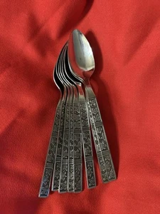 Lot 8 Stainless Steel 6-1/2" "Dalmatia" by Present Korea Serrated Teaspoons EUC - Picture 1 of 2