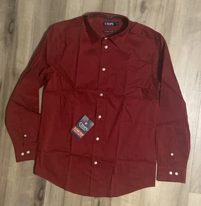 NWT Chaps Boys Youth Sz 14 Stretch Oxford Dress Shirt Long Sleeve Sienna Red - Picture 1 of 3