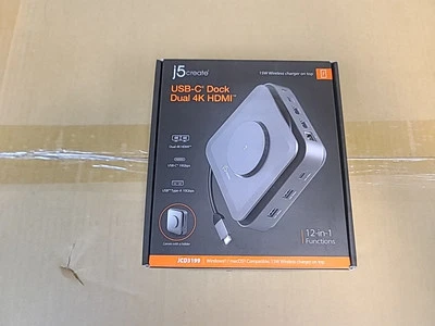 Brand New j5create USB-C Dual 4K HDMI Dock Station 15W Wireless Charging - Space - Image 1 of 4
