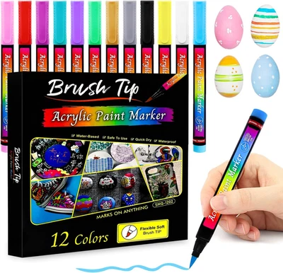 Autoau Acrylstifte 12 Farben Steine Bemalen Stifte Set 1-6Mm Tip Permanent Marke - Bild 1 von 4