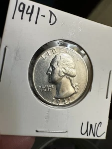 Uncirculated 1941-D Denver Mint Silver Washington Quarter - Picture 1 of 7
