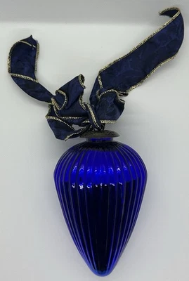 Ancienne grosse boule de Noël en verre églomisé bleu - Photo 1/4